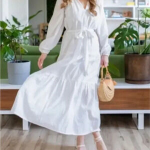 EVEREVE Roan + Ryan NWT Josephina White Cotton Long Sleeve Maxi Dress // M